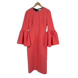 Roksanda MARGOT Crepe Dress Bell Sleeves Fitted Coral Pink Size 8